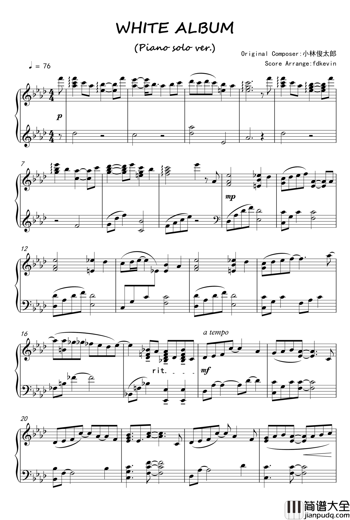 WHITE_ALBUM_钢琴谱_Piano_solo_ver._白色相簿