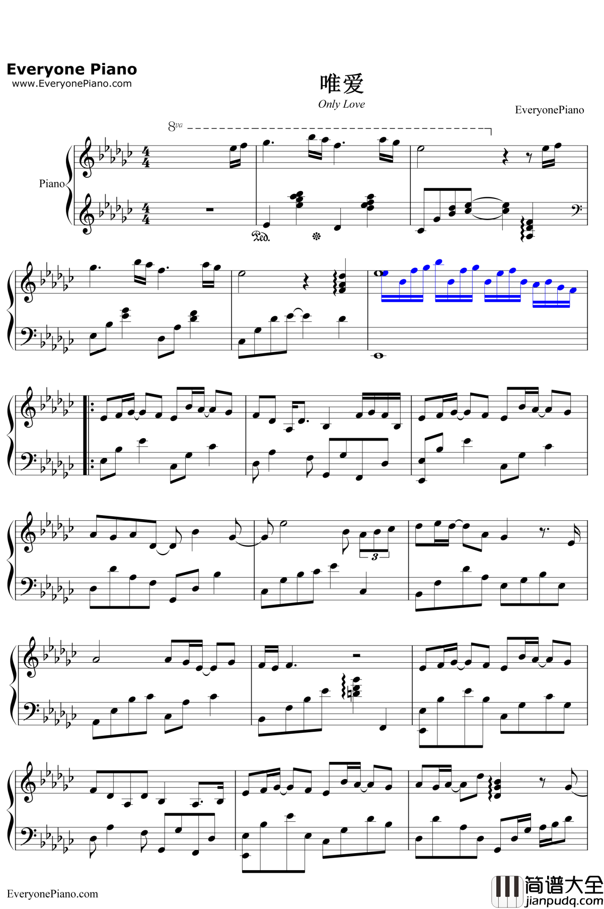 唯爱钢琴谱_薛凯琪周子扬_画皮主题曲