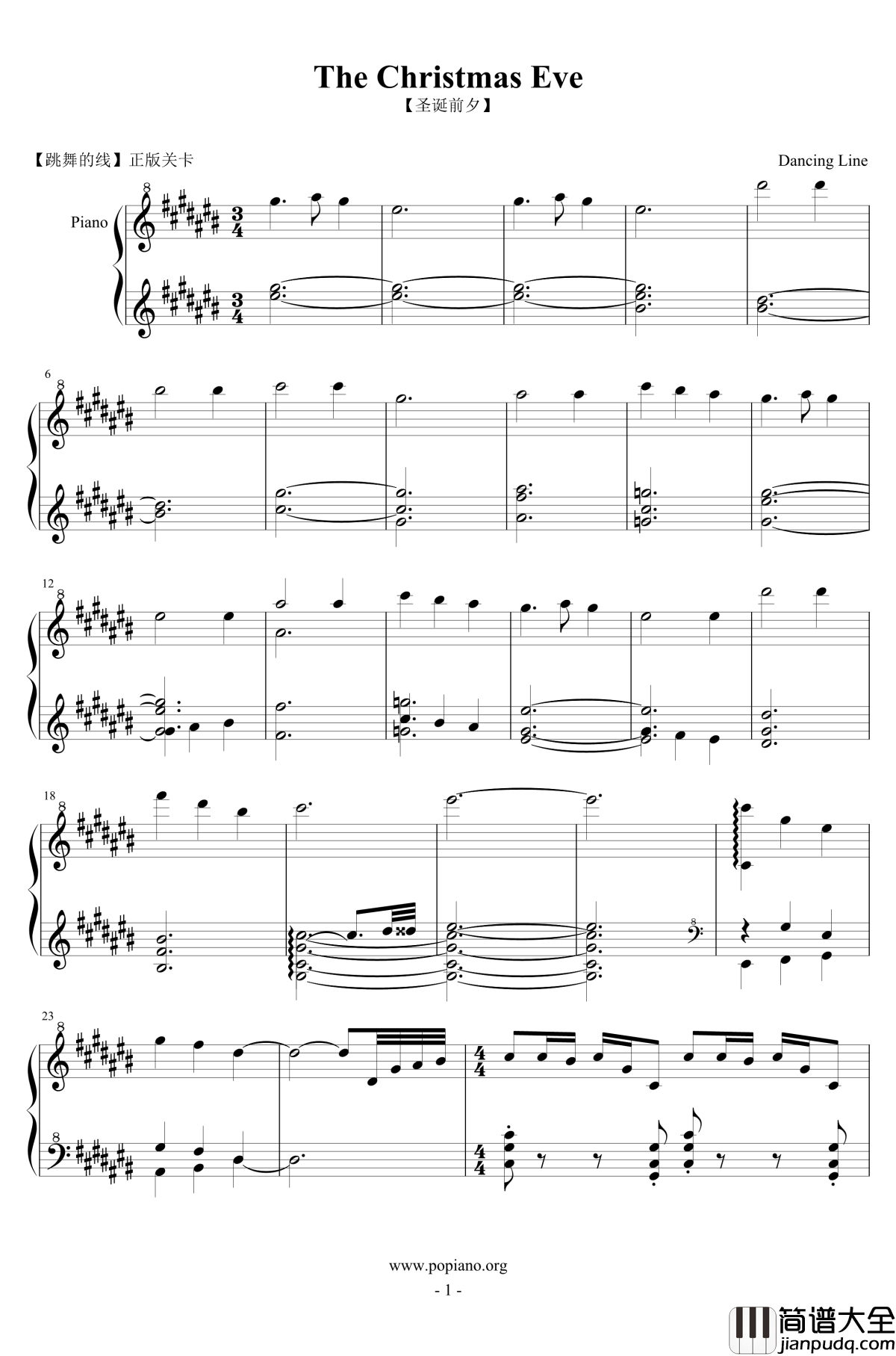 圣诞前夕钢琴谱_The_Christmas_Eve_跳舞的线
