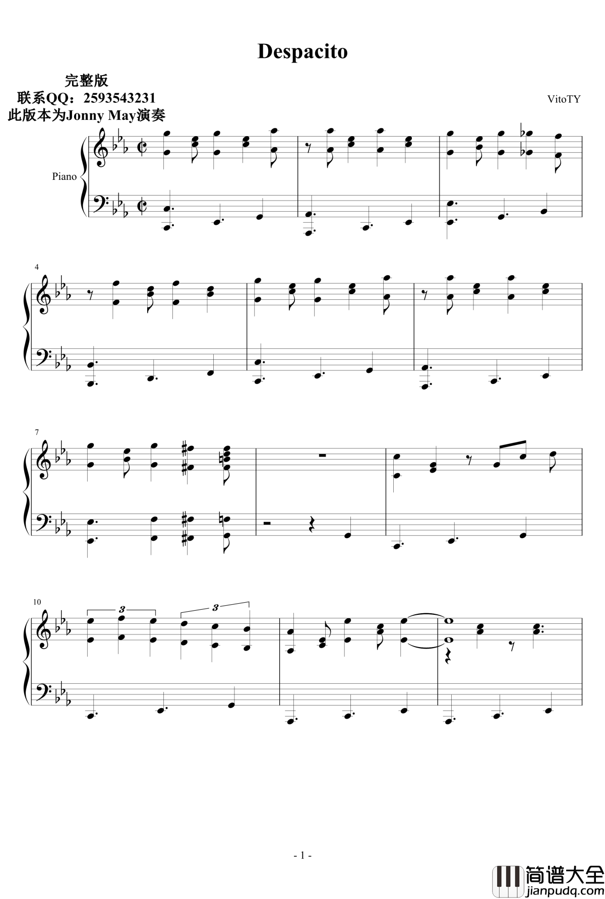 拉丁Jazz钢琴谱_Luis_Fonsi