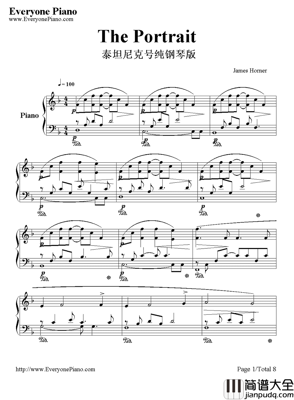 The_Portrait钢琴谱_JamesHorner_泰坦尼克号纯钢琴曲