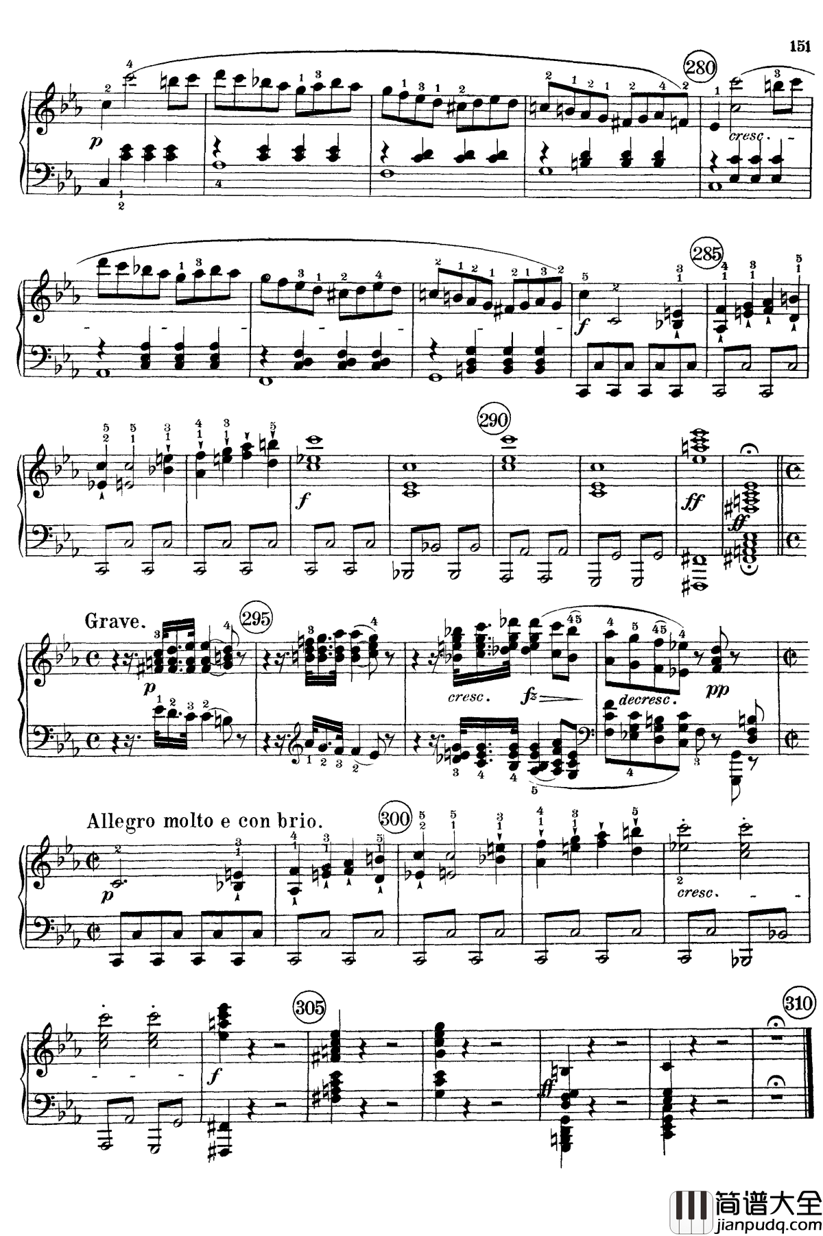 悲怆钢琴谱_c小调第八号钢琴奏鸣曲_全乐章_带指法版_贝多芬_beethoven