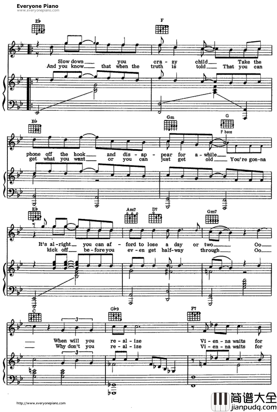 Vienna钢琴谱_BillyJoel 比利·乔尔