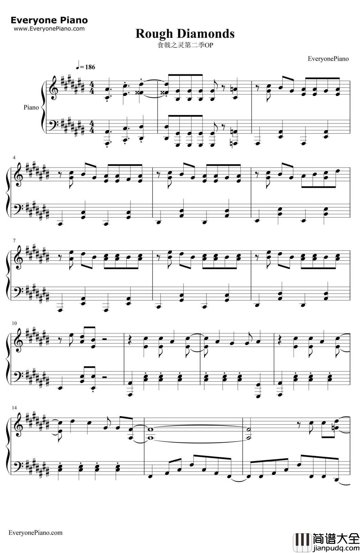 Rough_Diamonds钢琴谱_SCREEN_mode_TV动画_食戟之灵贰之皿_片头曲
