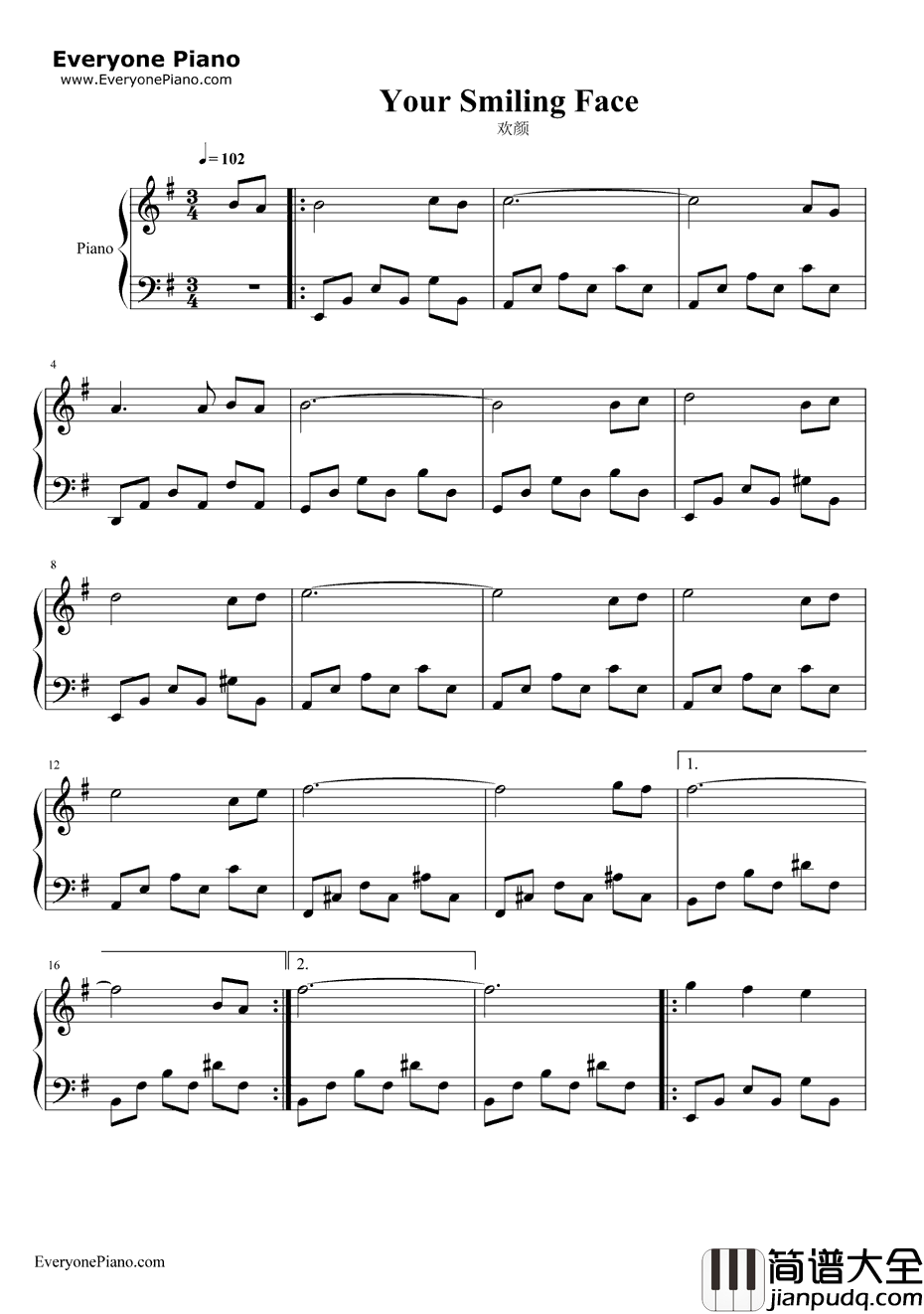 欢颜钢琴谱_齐豫_欢颜主题曲