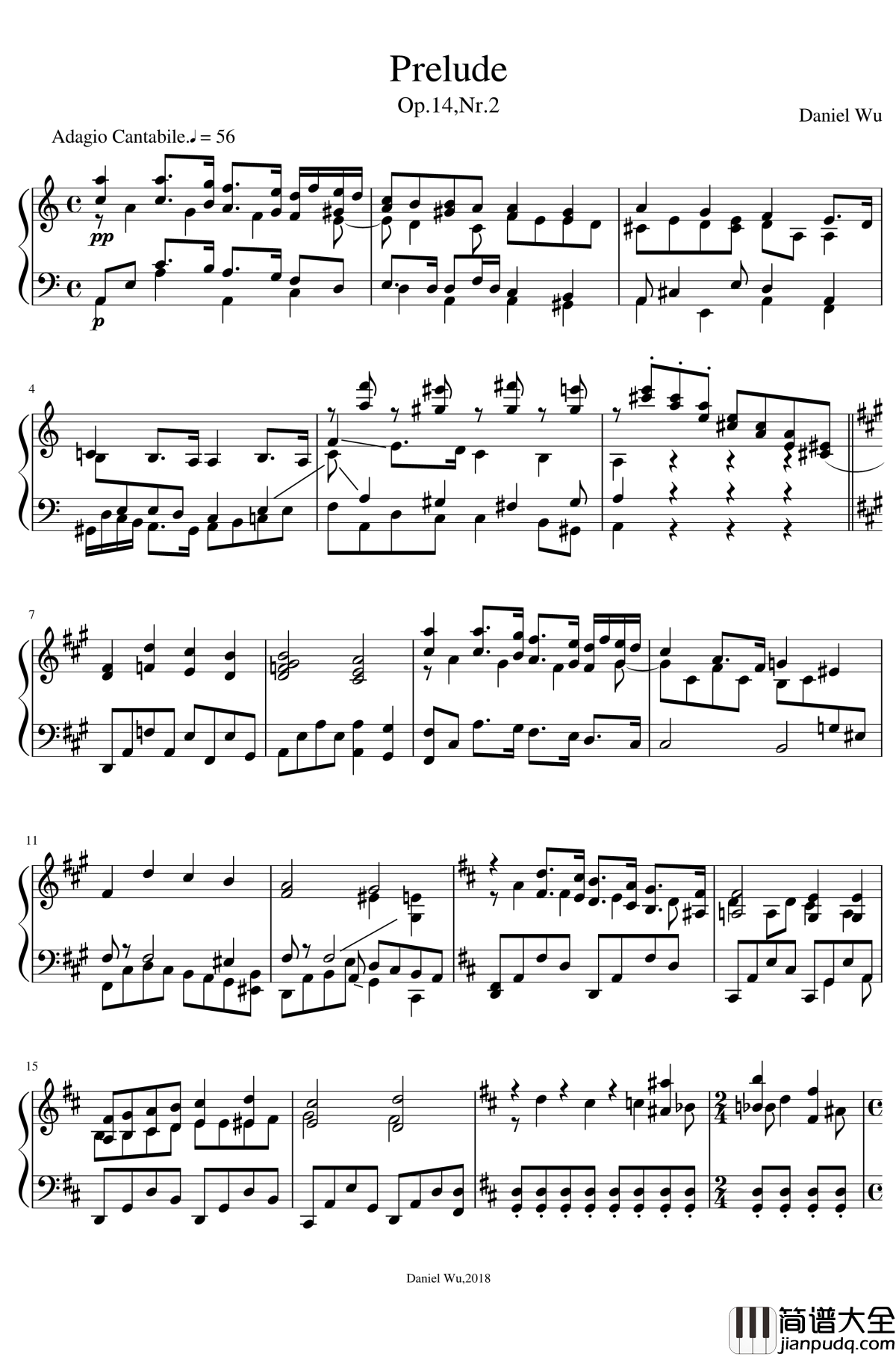 前奏曲，作品14，第2号钢琴谱_DanielInC