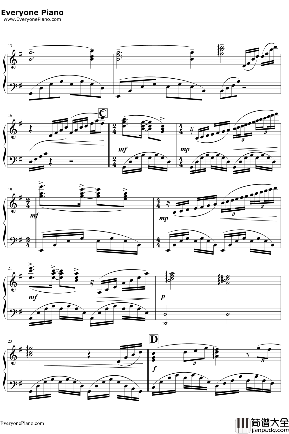 人鬼情未了钢琴谱_理查德·克莱德曼_奔放的旋律_unchainedmelody