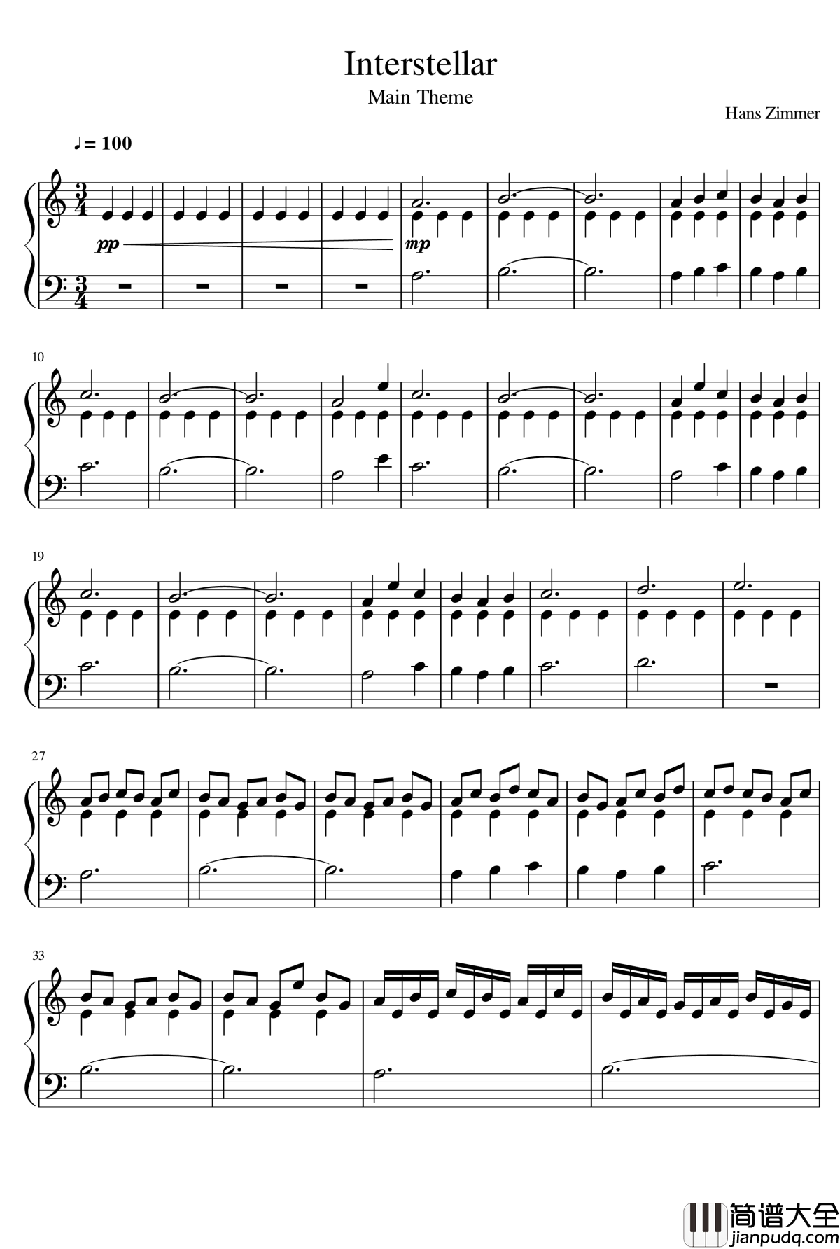 Interstellar钢琴谱_Hans_Zimmer