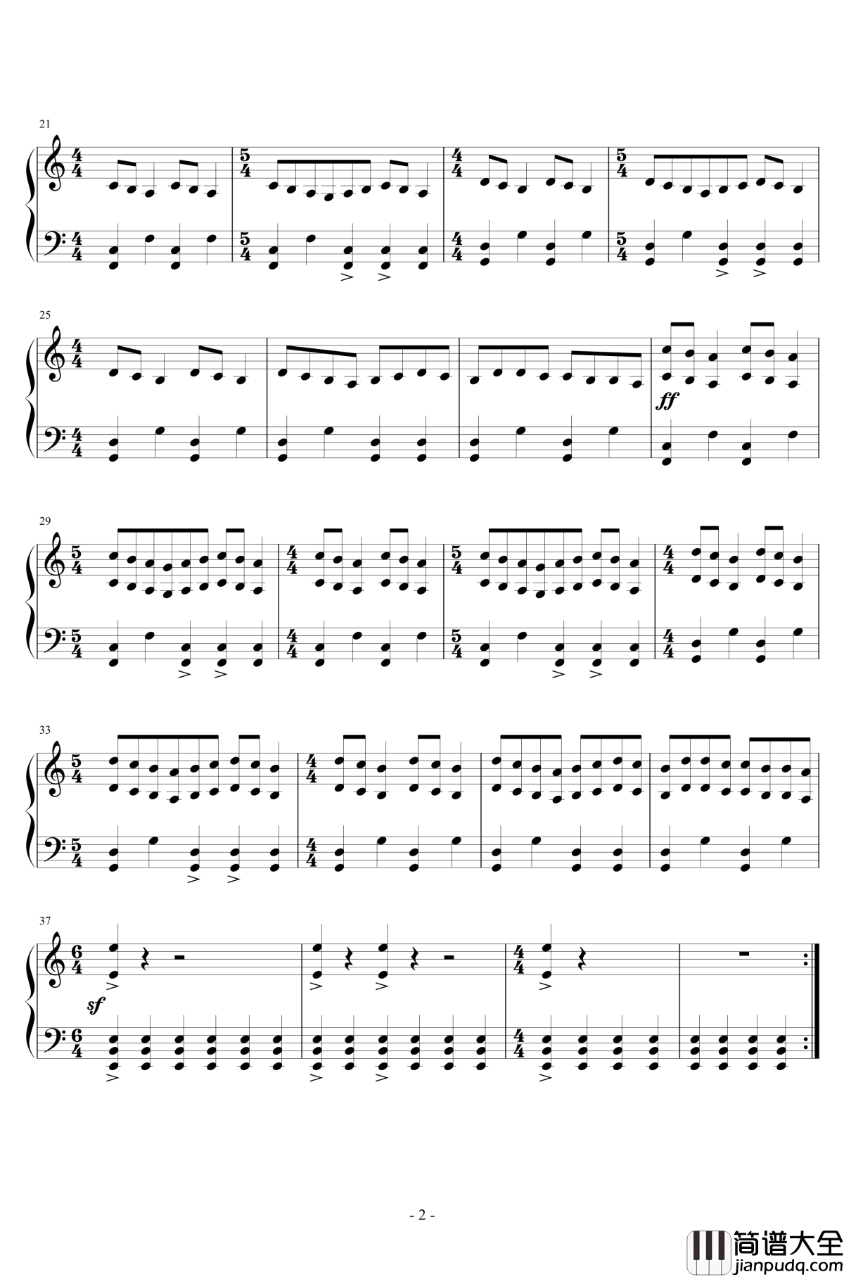 哥斯拉进行曲钢琴谱_伊福部昭