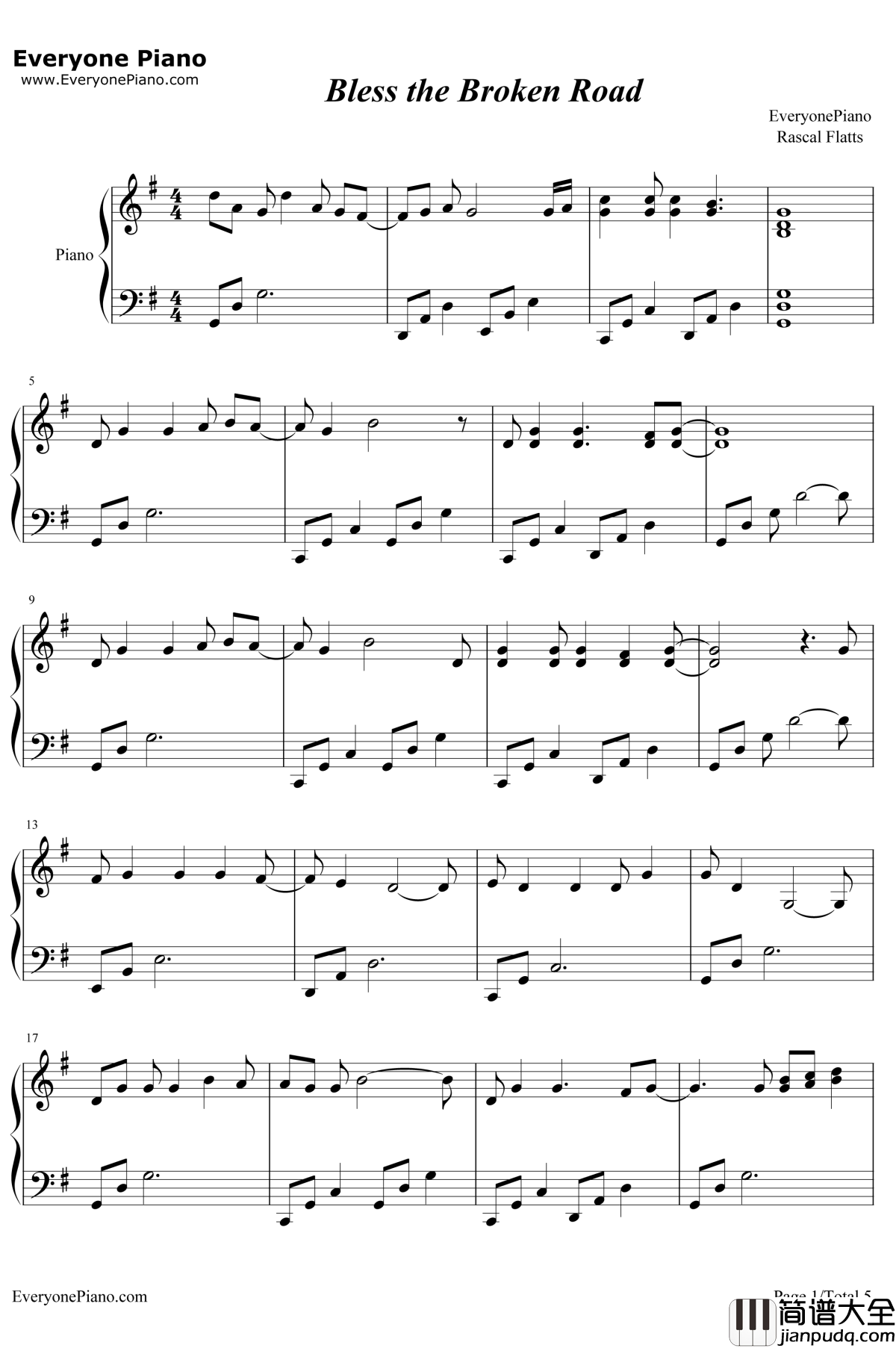 Bless_the_Broken_Road钢琴谱_RascalFlatts