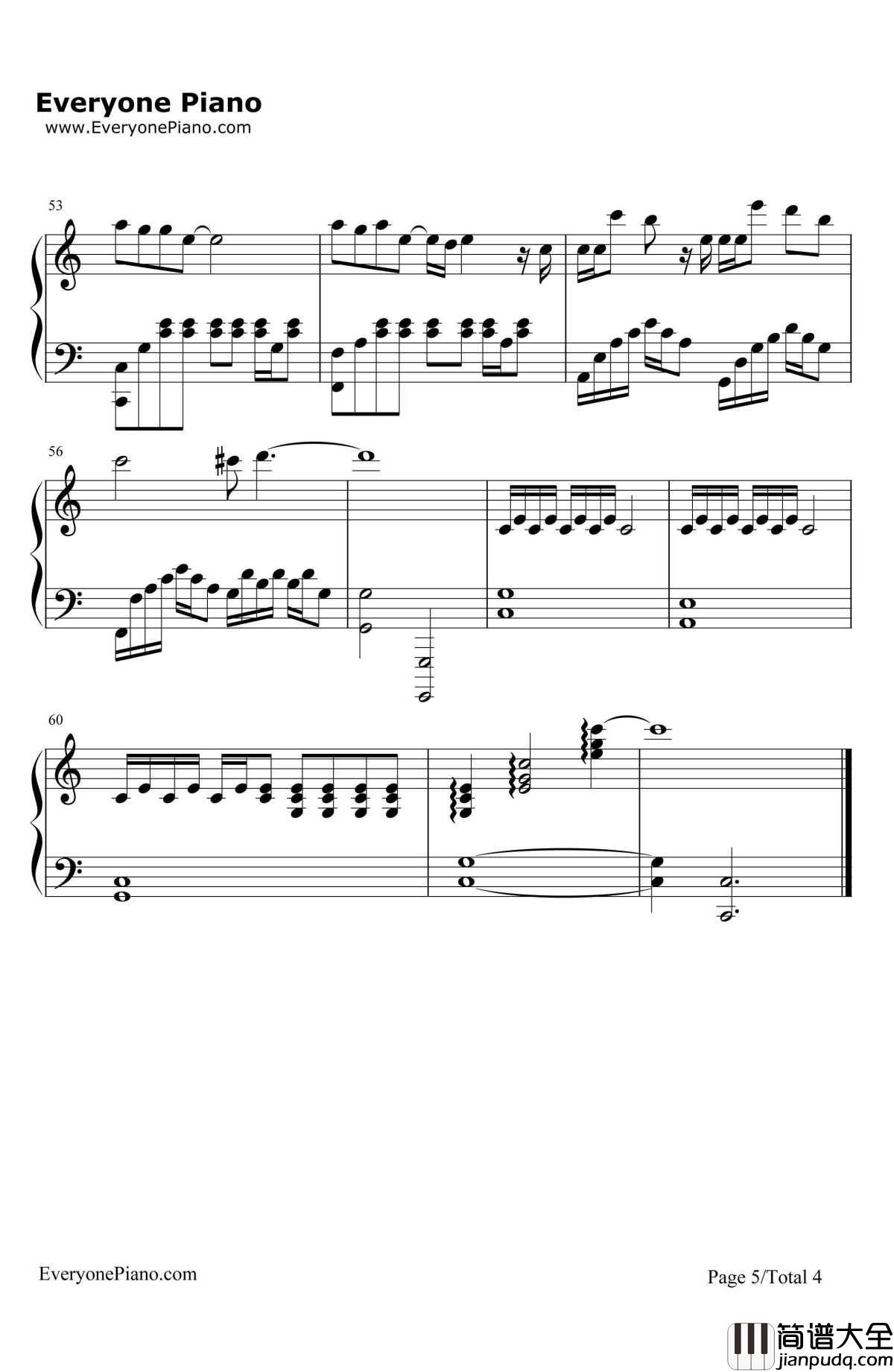 在也不见钢琴谱_孙燕姿_电影_再见,在也不见_主题曲