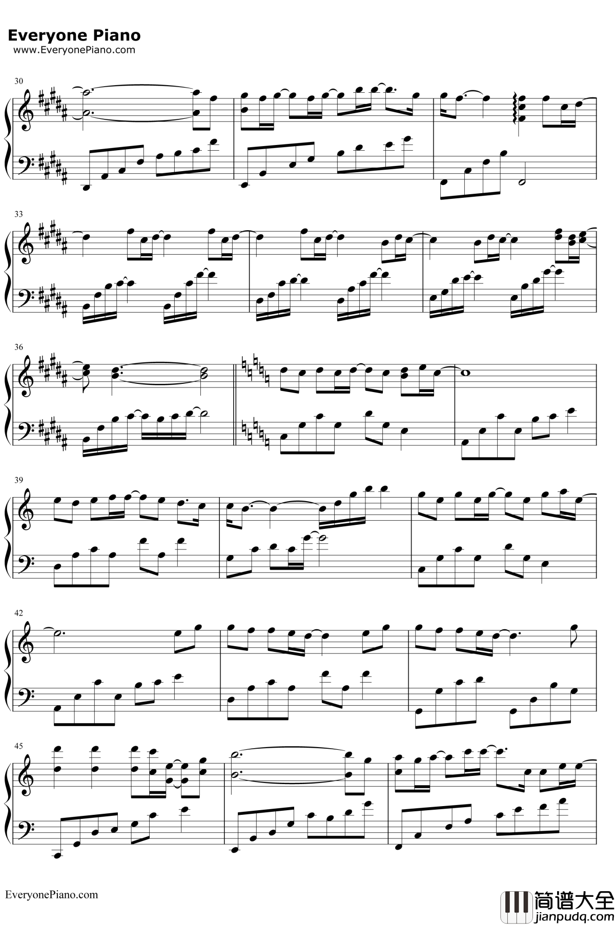 岁月钢琴谱_王菲/那英_如影随心主题曲