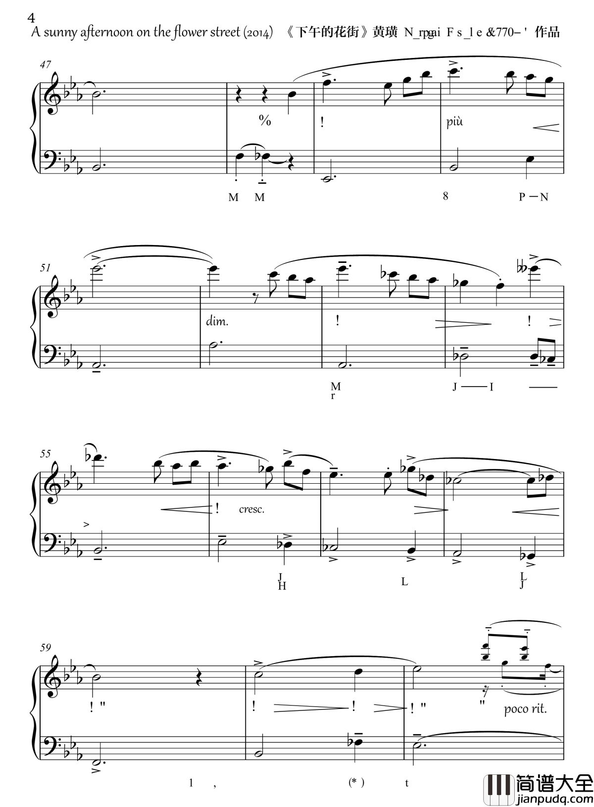 下午的花街钢琴谱_半璧_通奏低音_流行追梦人