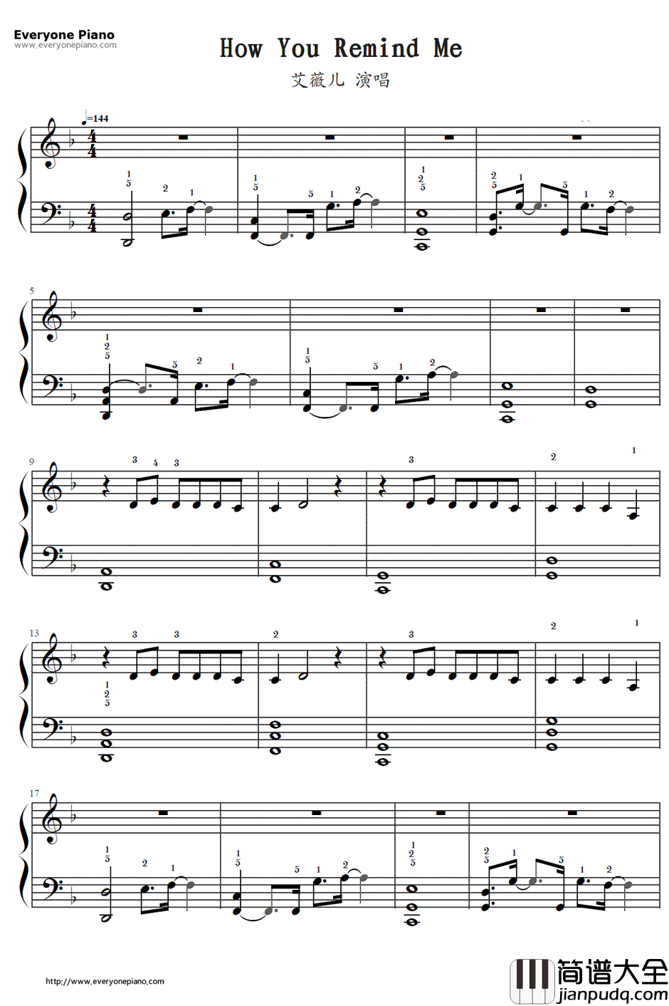 How_You_Remind_Me钢琴谱_Avril_Lavigne__海贼王剧场版:Z_主题曲
