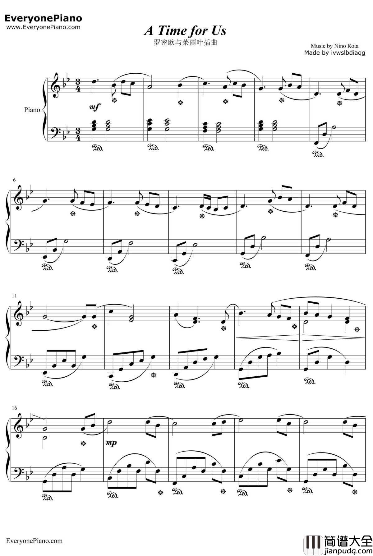 A_Time_For_Us钢琴谱_AndyWilliams_罗密欧与茱丽叶插曲