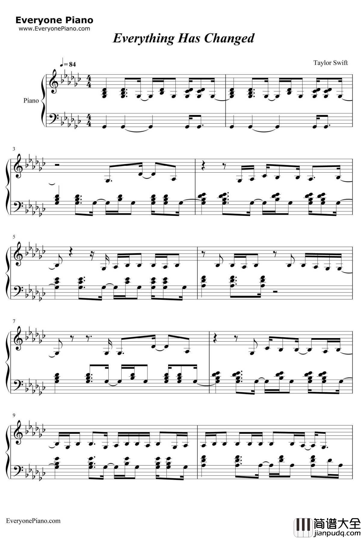 Everything_Has_Changed钢琴谱_TaylorSwift