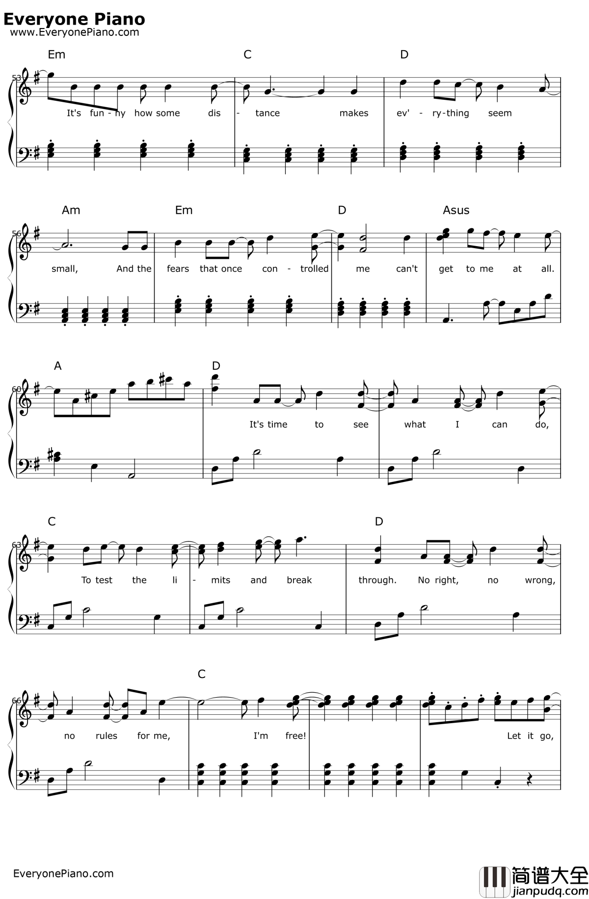 letitgo简单版钢琴谱_IdinaMenzel_冰雪奇缘主题曲