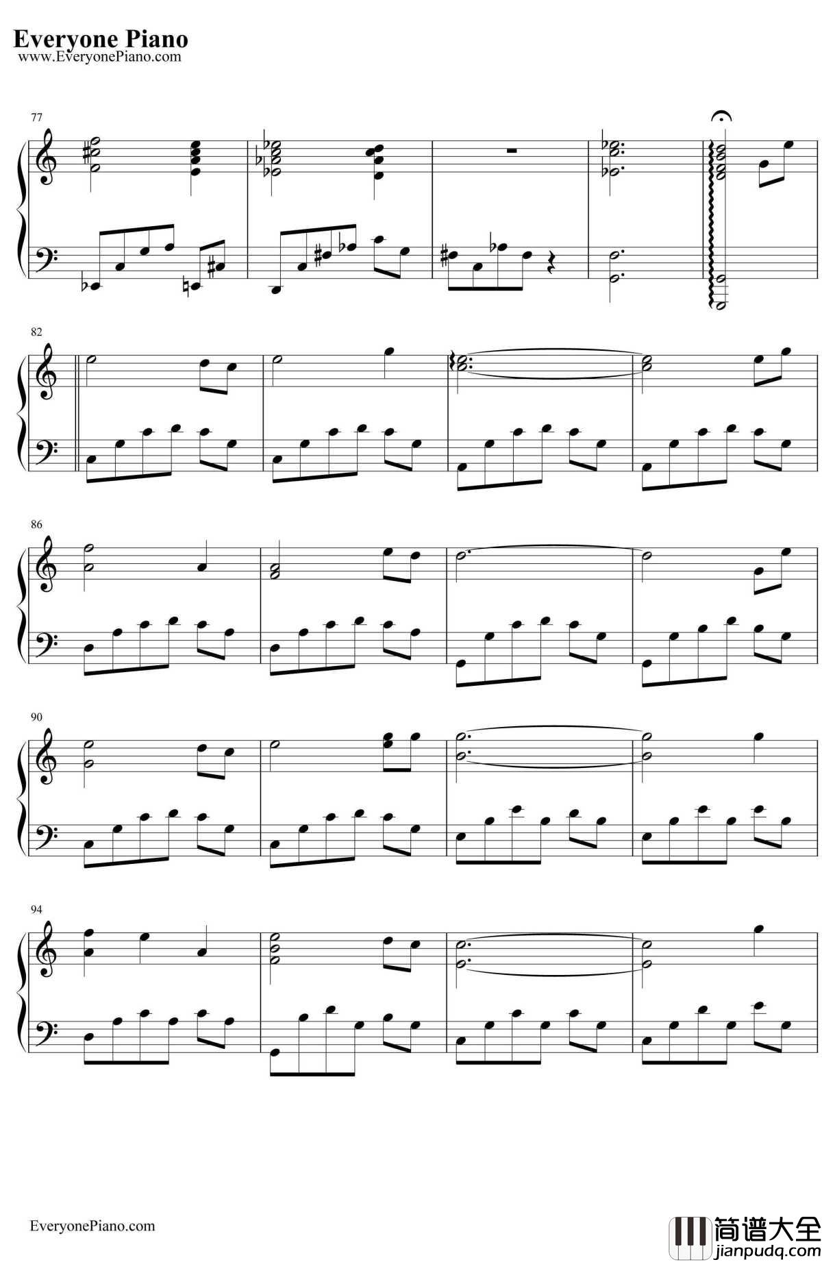 世界的约定钢琴谱_倍赏千恵子__哈尔的移动城堡_主题曲