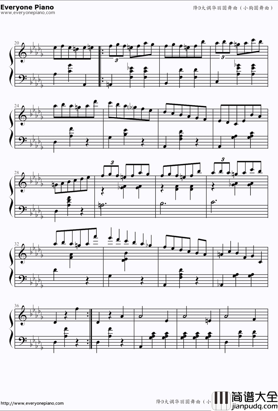 小狗圆舞曲钢琴谱_肖邦_降D大调圆舞曲
