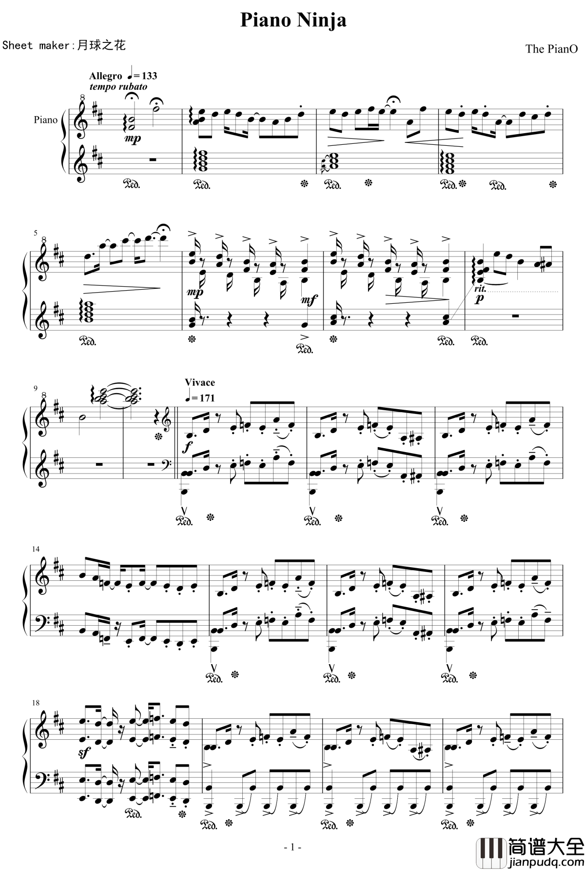 Piano_Ninja钢琴谱_触手猴