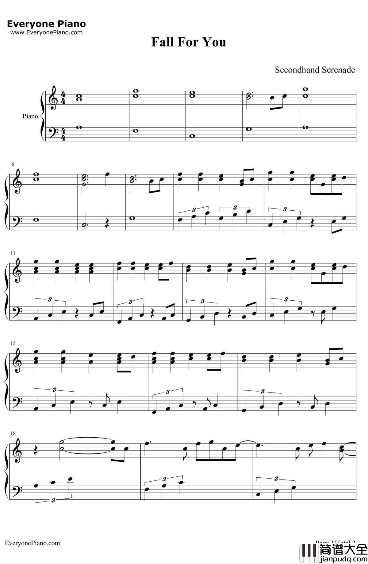 Fall_for_You钢琴谱_Secondhand_Serenade