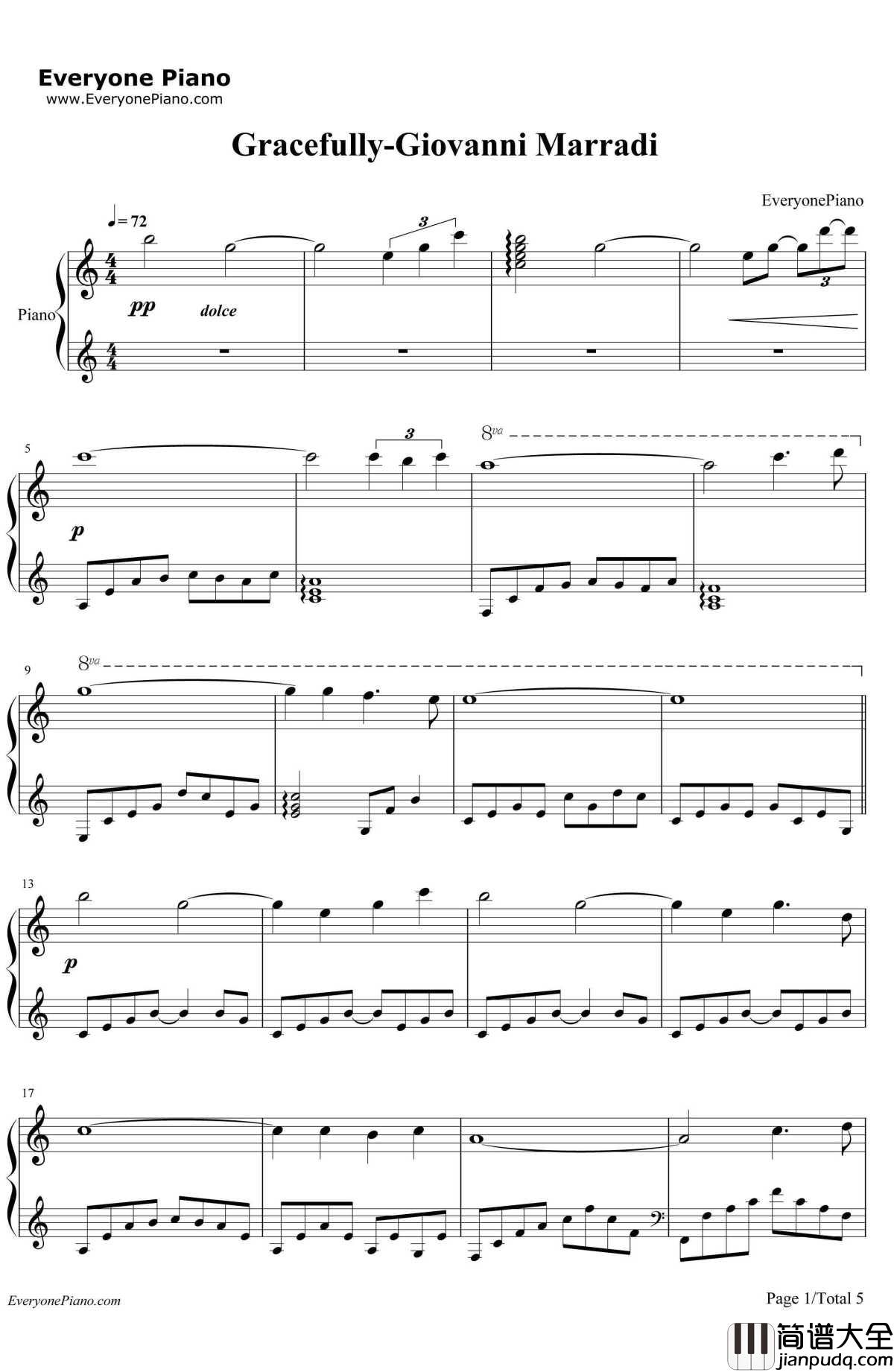 Gracefully钢琴谱_GiovanniMarradi(乔瓦尼)