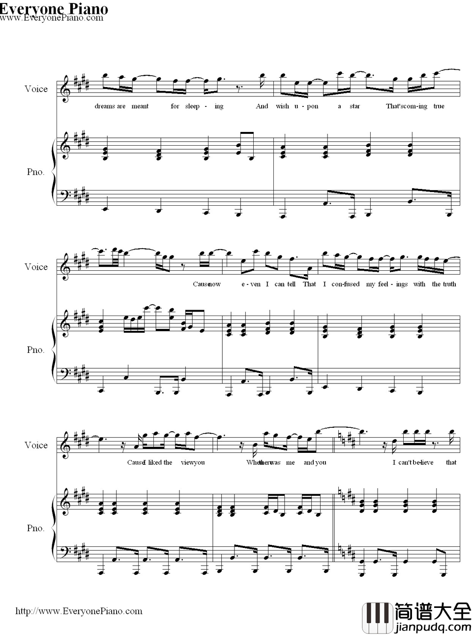 When_There_Was_Me_And_You钢琴谱_VanessaAnneHudgens__歌舞青春1_插曲