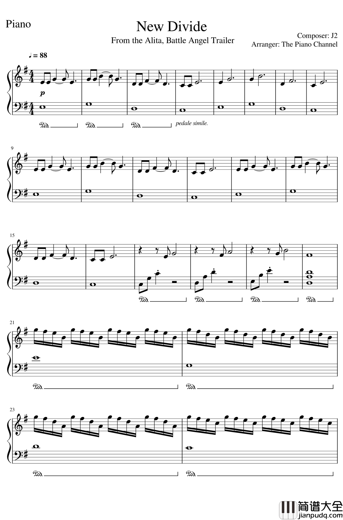 New_Divide钢琴谱_Alita:_Battle_Angel_Trailer_Song_linkin_park
