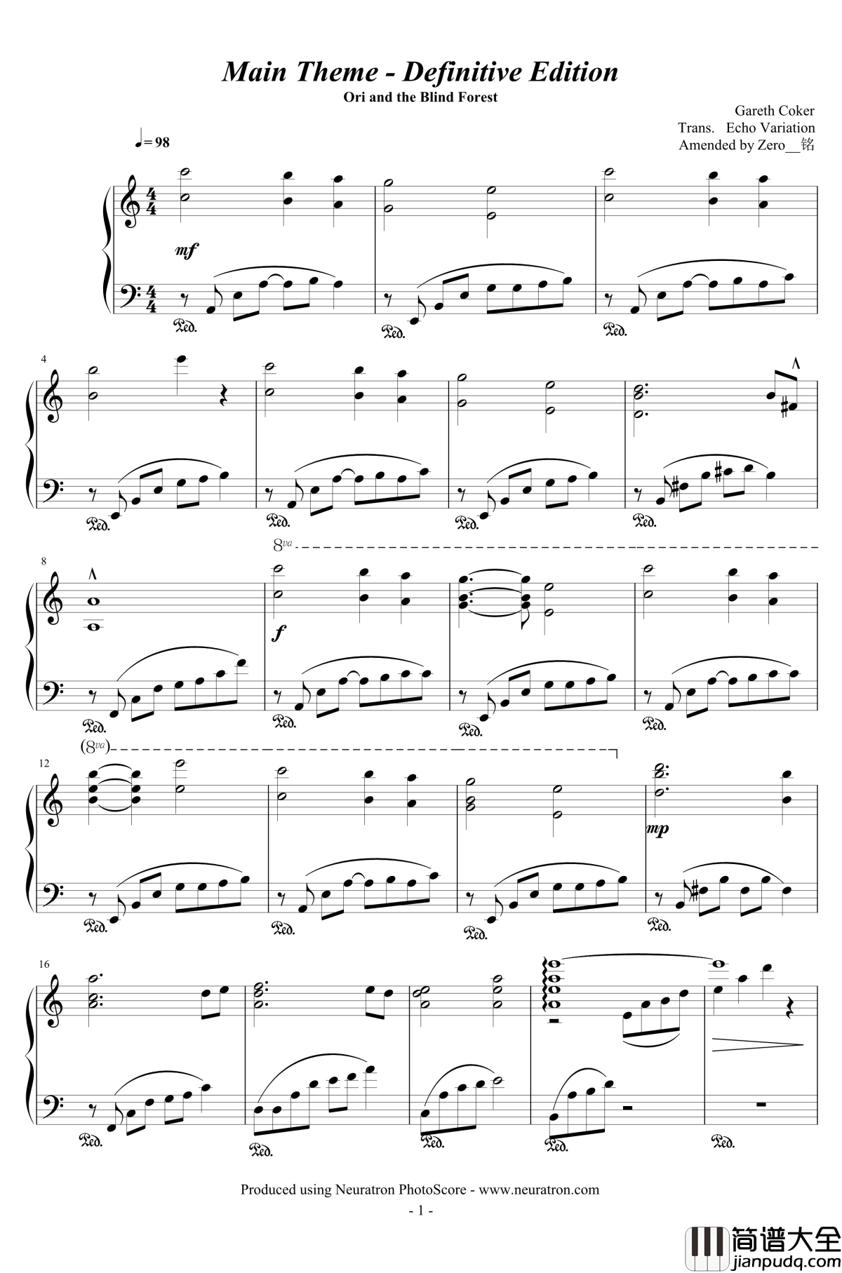 奥日与迷失森林钢琴谱_主题曲_Ori_and_the_Blind_Forest