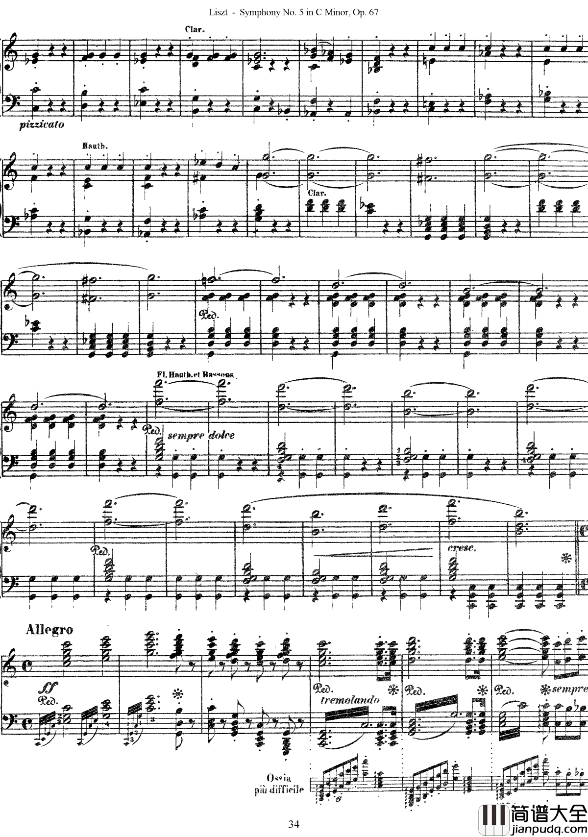 第五交响乐的钢琴曲钢琴谱_李斯特_李斯特改编自贝多芬