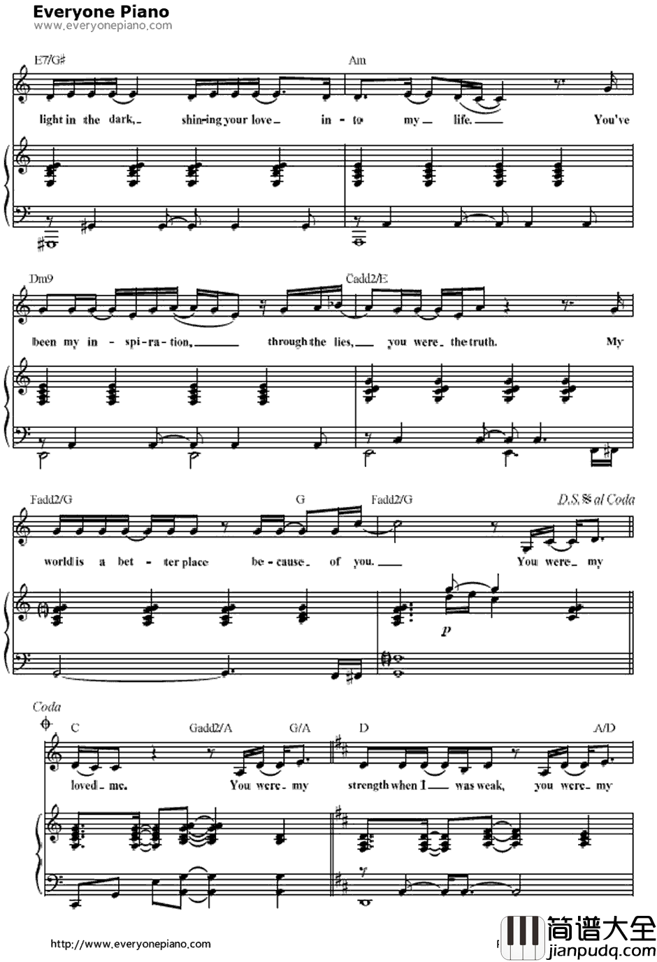 Because_You_Loved_Me钢琴谱_席琳·迪翁(CelineDion)_战地之恋主题曲