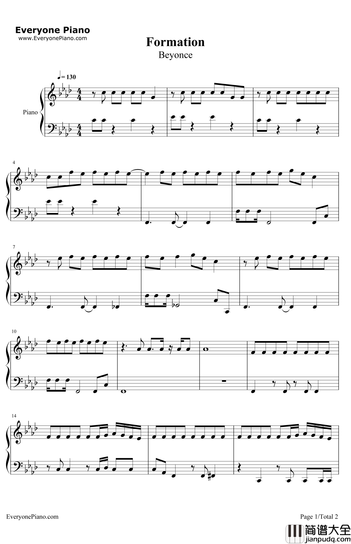 Formation钢琴谱_Beyoncé