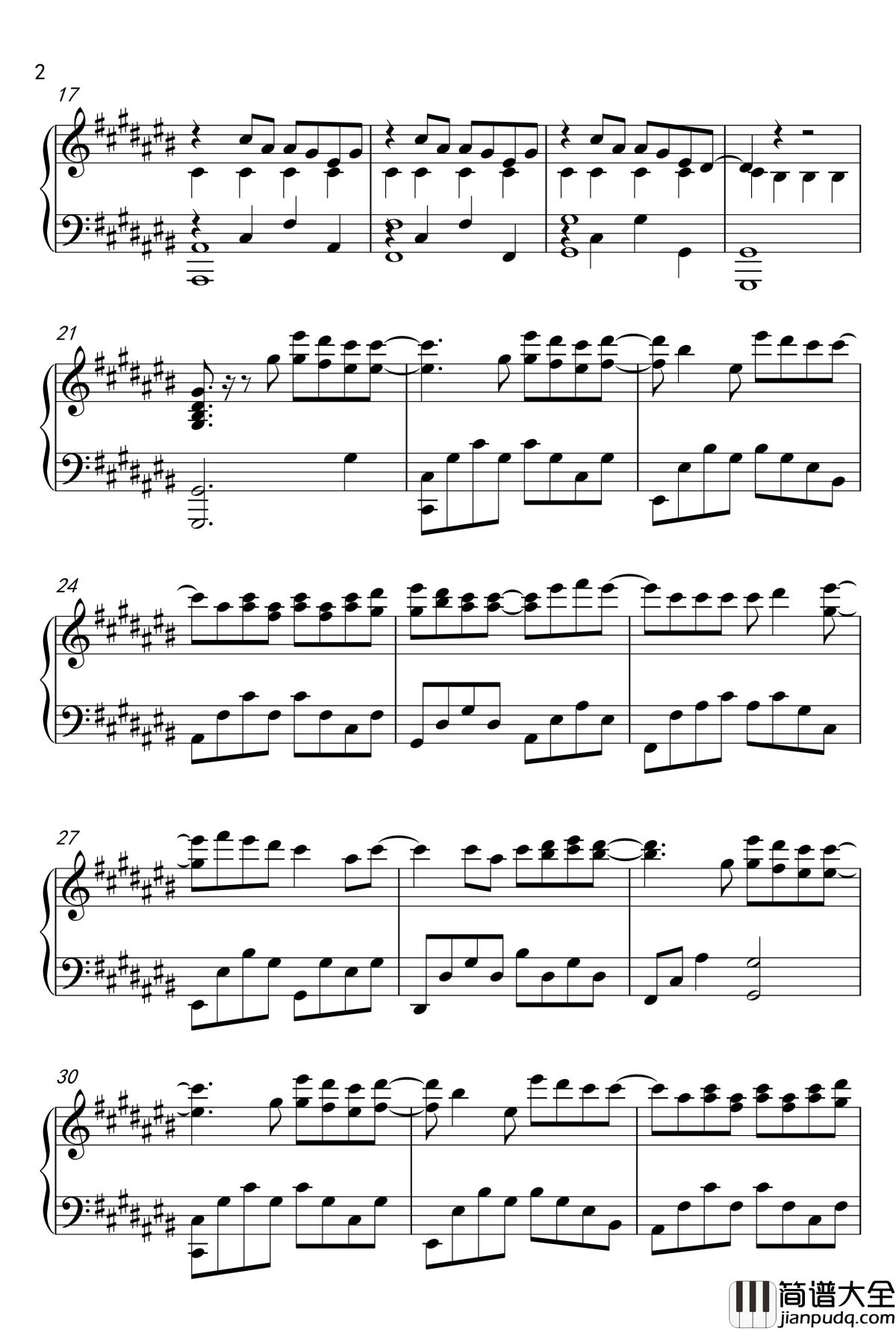 让我留在你身边钢琴谱_电影__摆渡人_主题曲