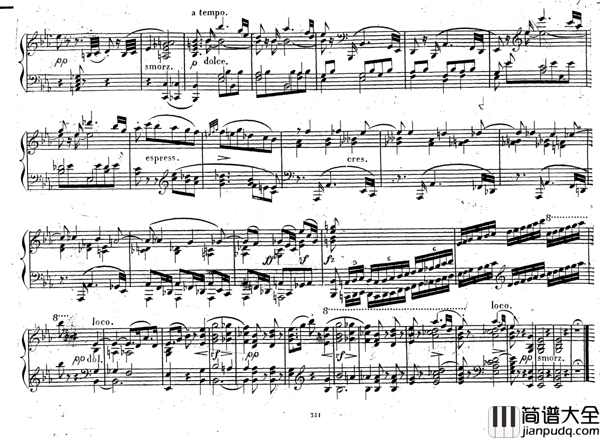 降E大调第八钢琴奏鸣曲_Op.144钢琴谱_车尔尼_Czerny