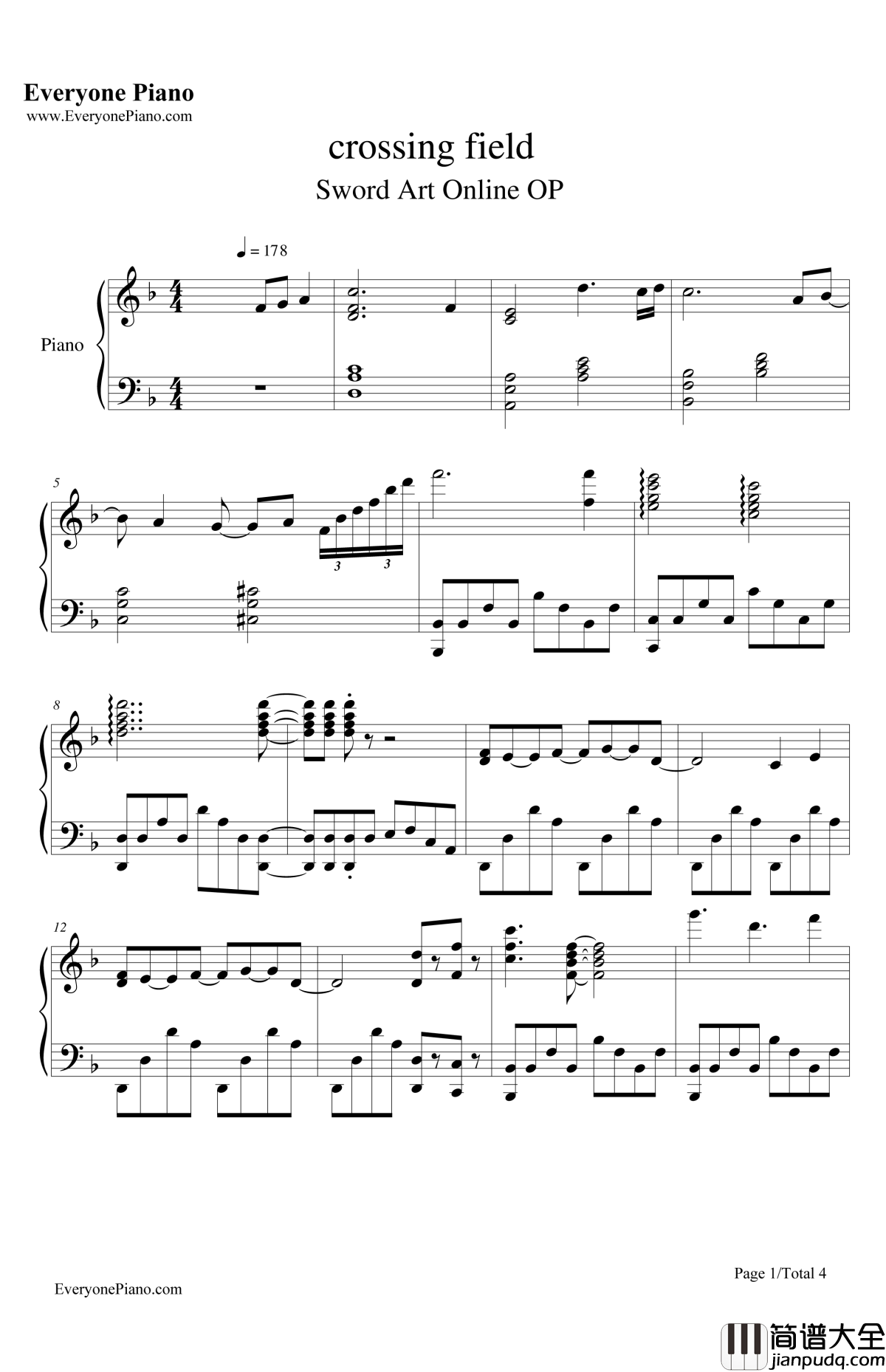 crossingfield钢琴谱_LiSA__刀剑神域_第一季OP