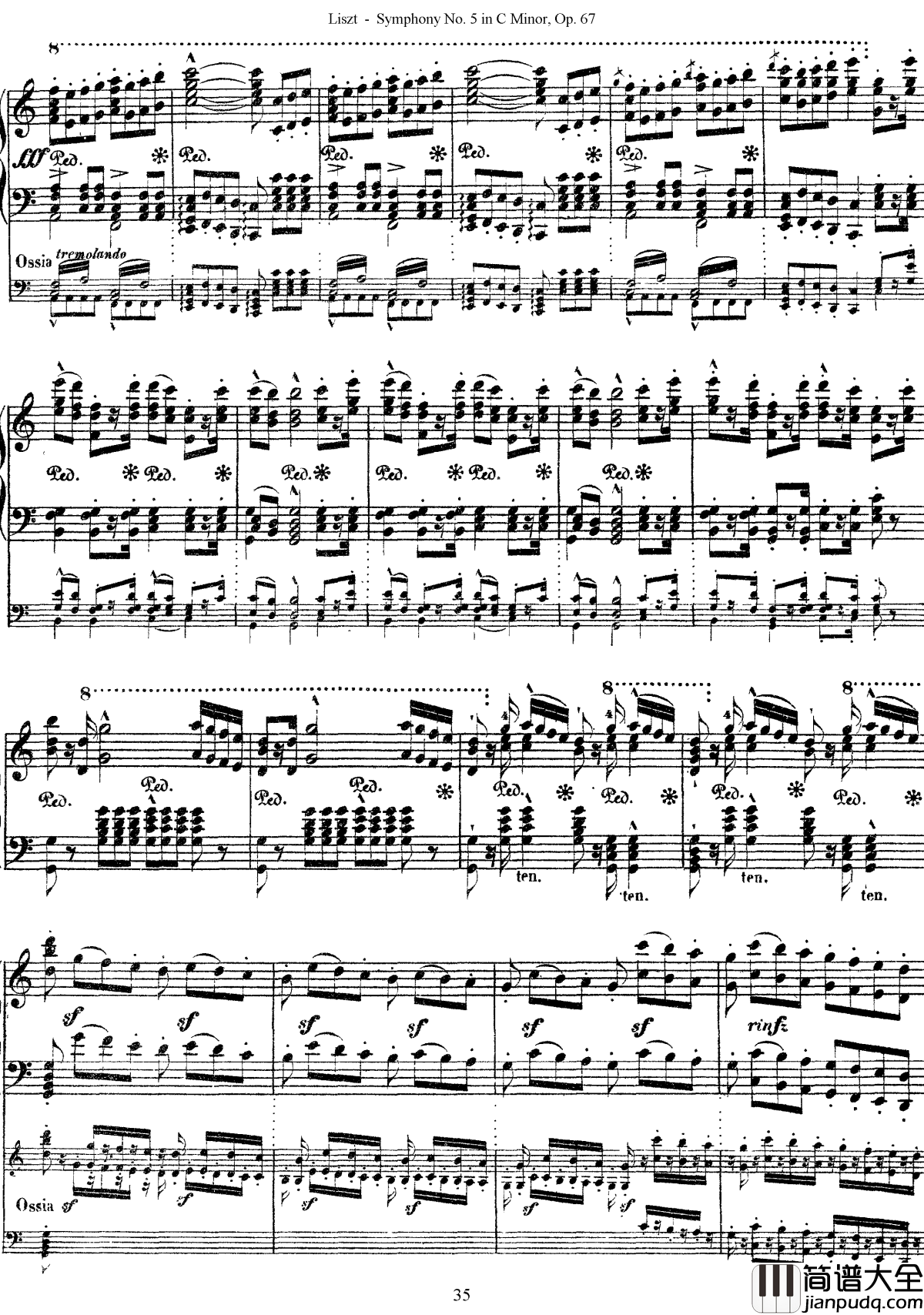第五交响乐的钢琴曲钢琴谱_李斯特_李斯特改编自贝多芬