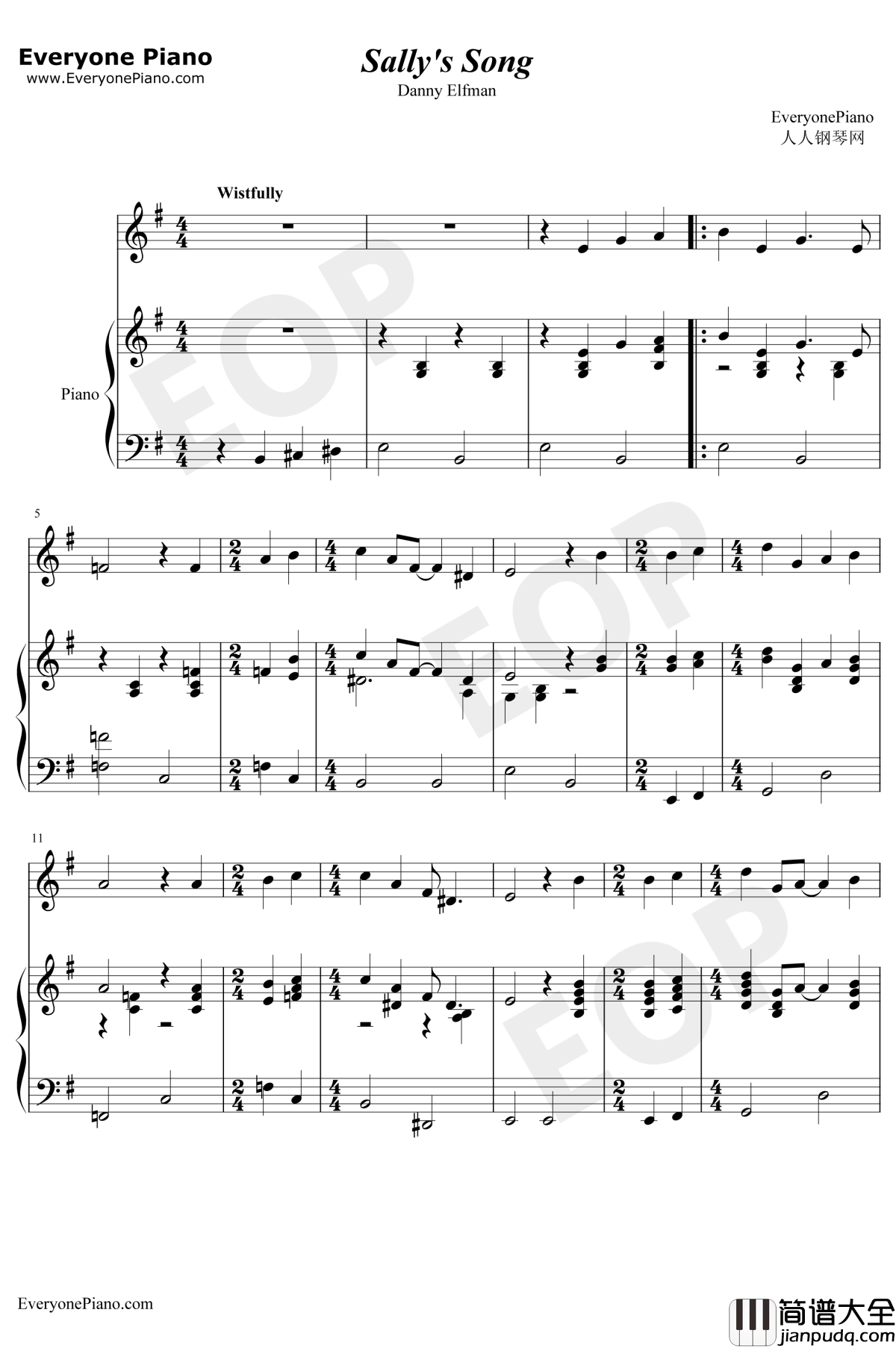 Sally's_Song钢琴谱_DannyElfman_圣诞夜惊魂OST