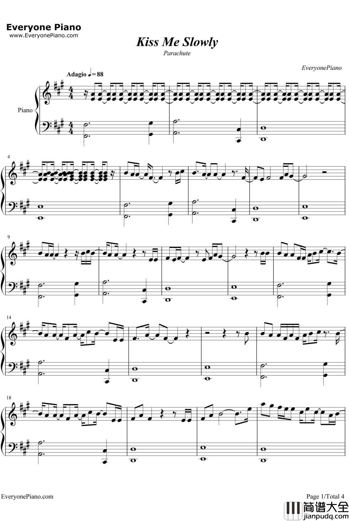 Kiss_Me_Slowly钢琴谱_Parachute