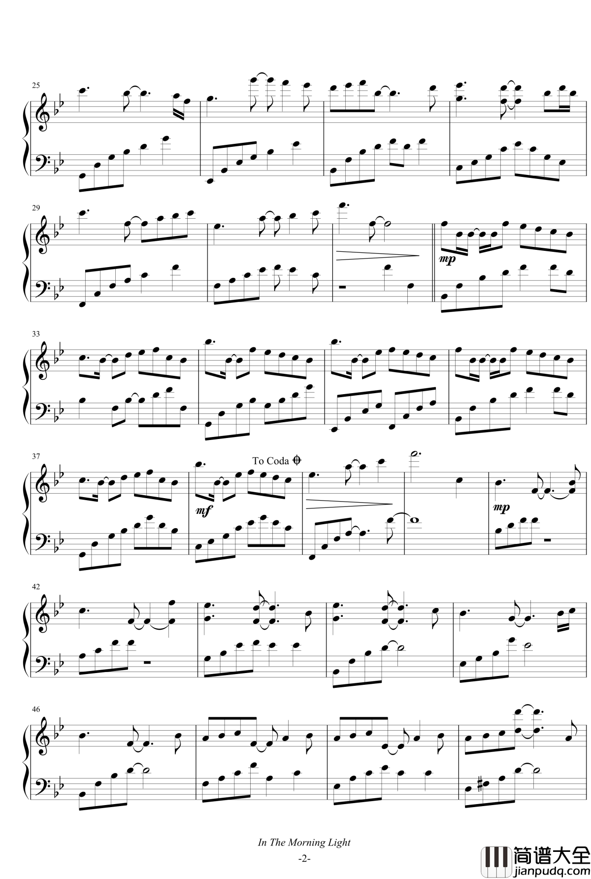 In_the_morning_light钢琴谱_B_flat_major_雅尼
