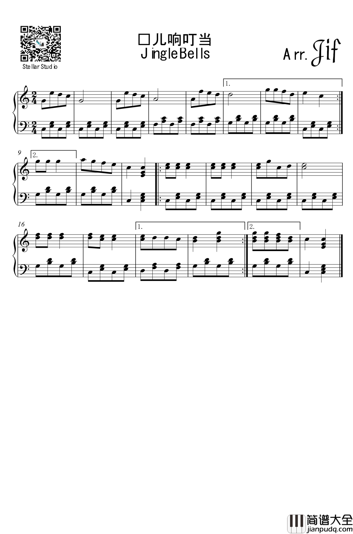 铃儿响叮当钢琴谱_世界名曲_Jinge_Bells
