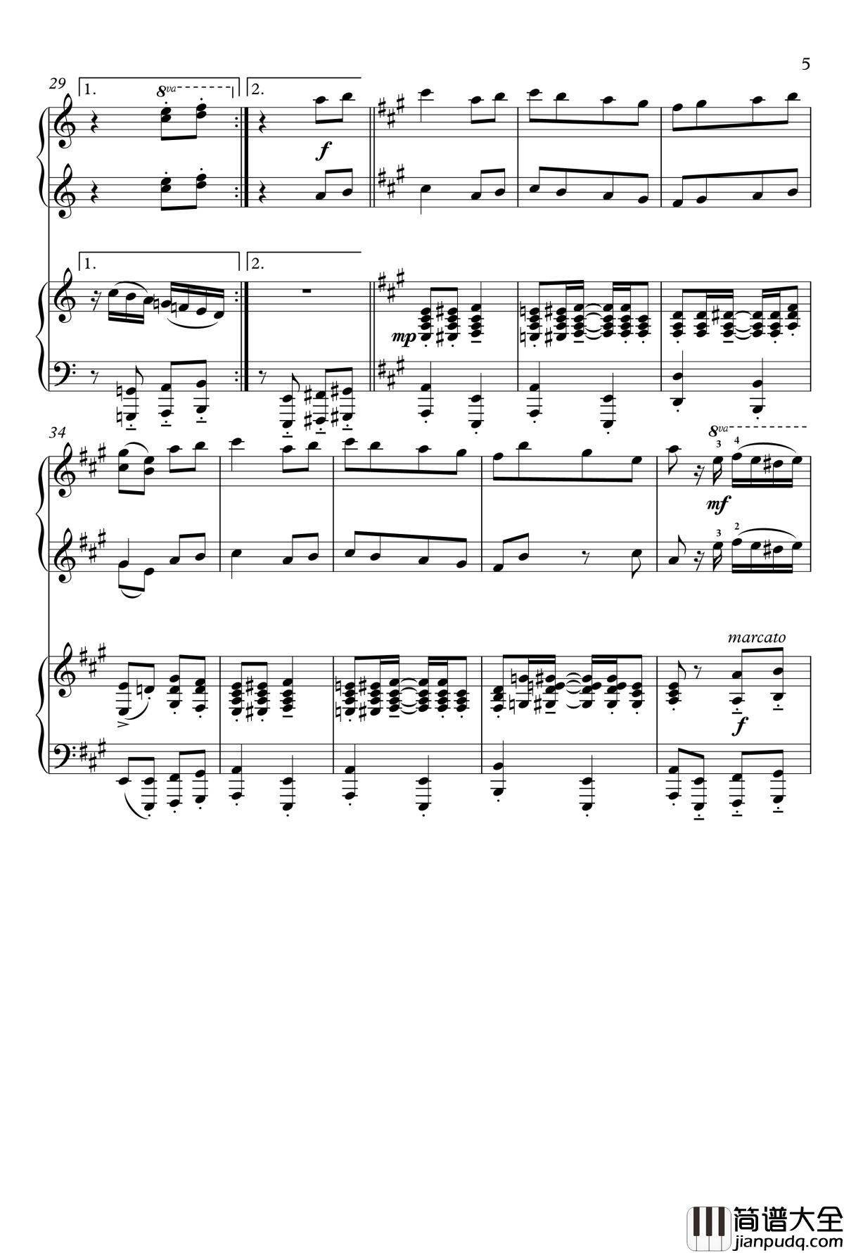 巴西桑巴土耳其进行曲钢琴谱_Philip_R_Buttall_?__四手联弹