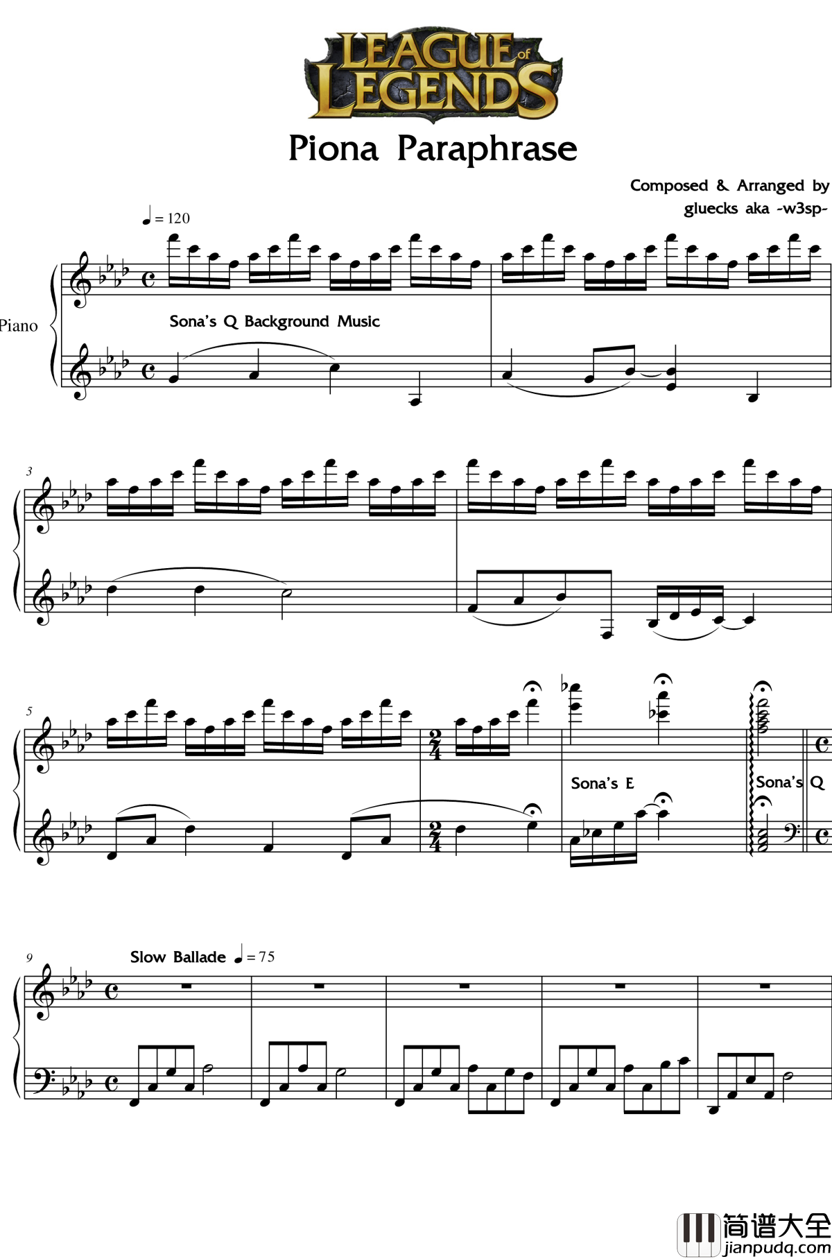 英雄联盟主题曲钢琴谱_League_of_Legends_Piona_Paraphrase