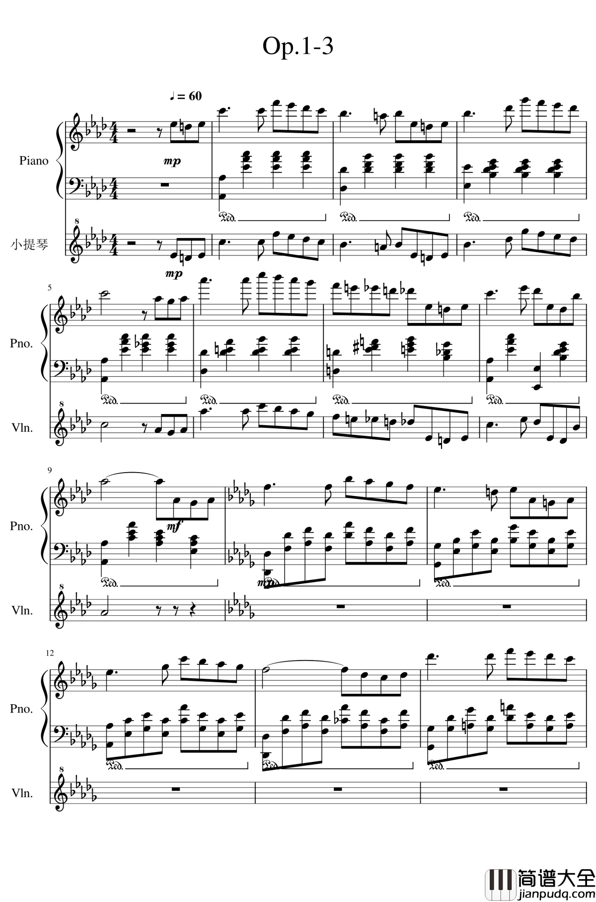 Op.1_3钢琴谱_依依不舍_SunnyAK47