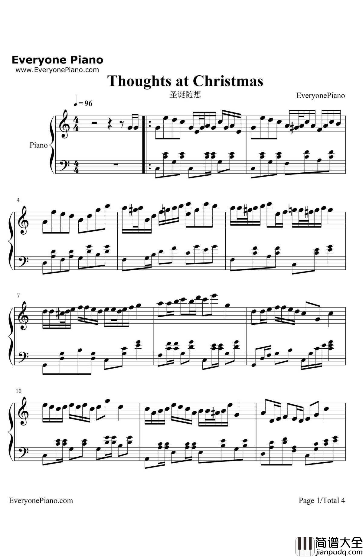 圣诞随想钢琴谱_轻松快乐的圣诞歌曲