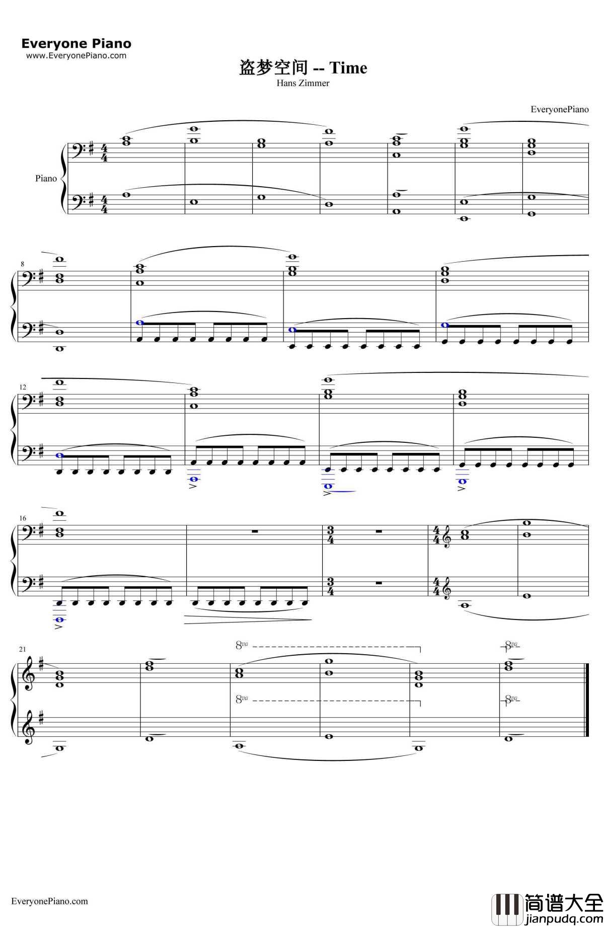 Time钢琴谱_HansZimmer_盗梦空间OST