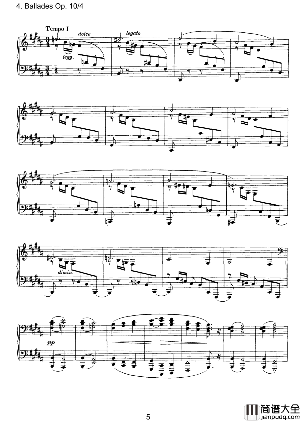 叙事曲钢琴谱_Op.10__No.4_勃拉姆斯