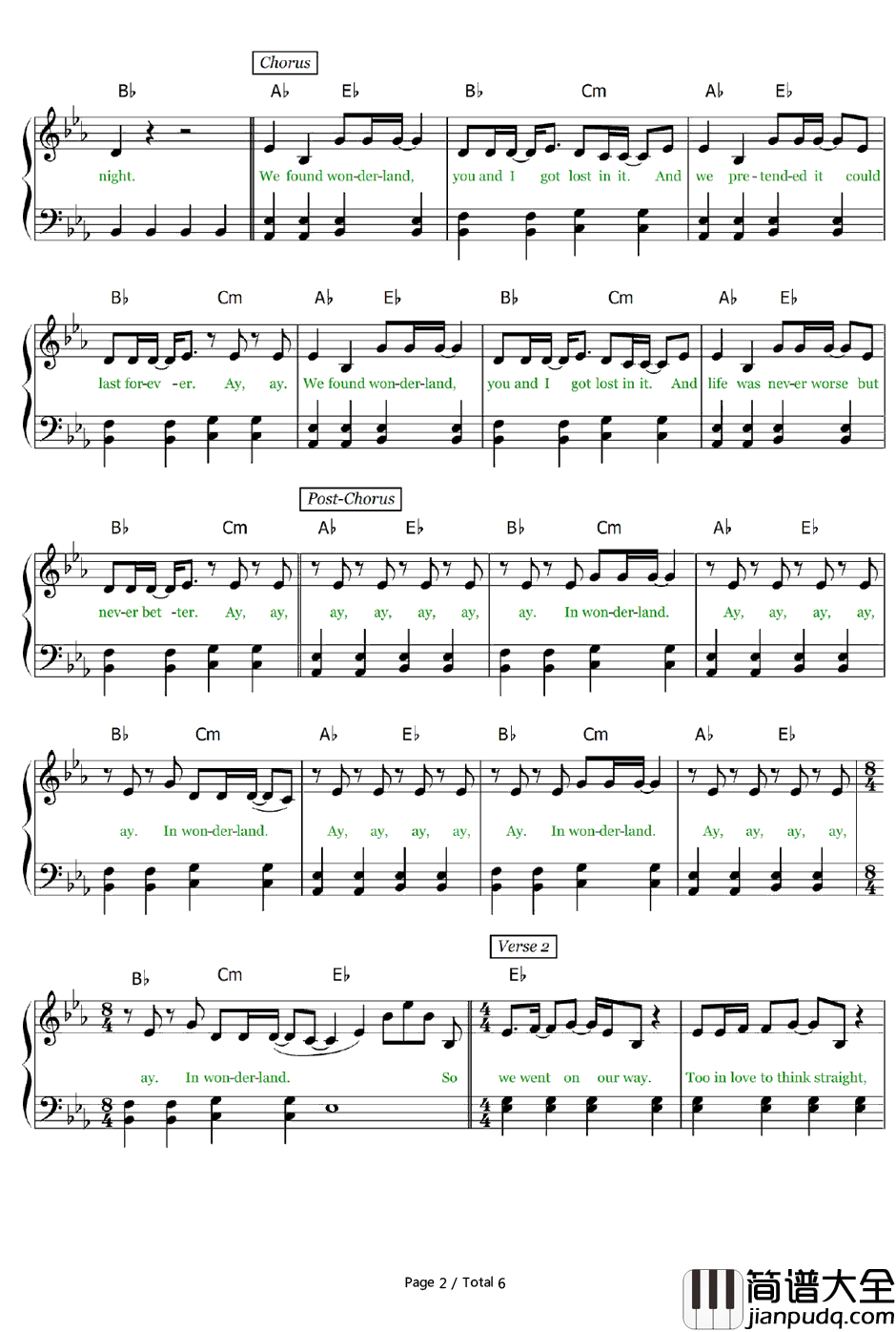 Wonderland钢琴谱_TaylorSwift