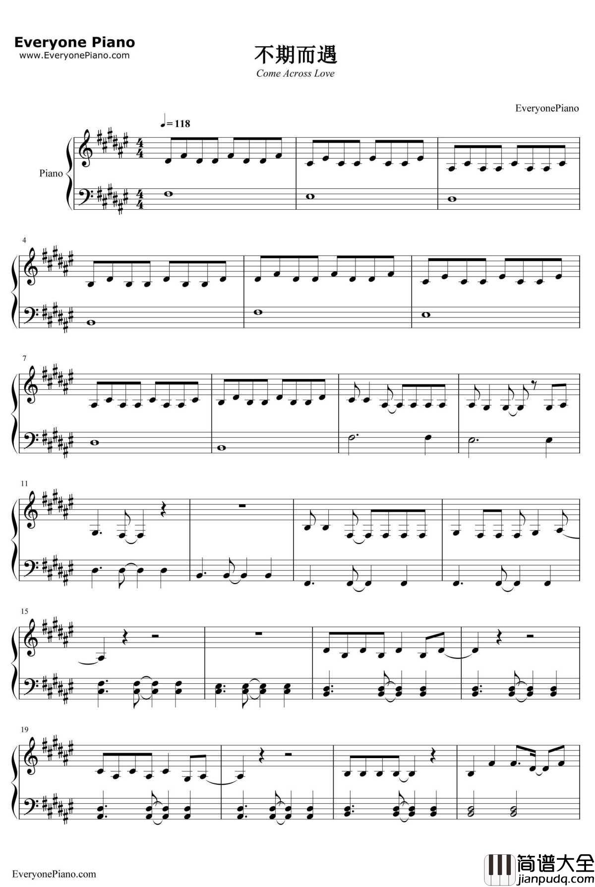 不期而遇钢琴谱_刘惜君_电影不期而遇主题曲