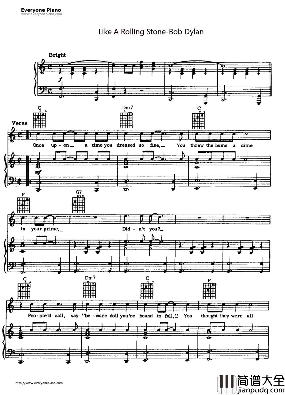 Like_a_Rolling_Stone钢琴谱_BobDylan