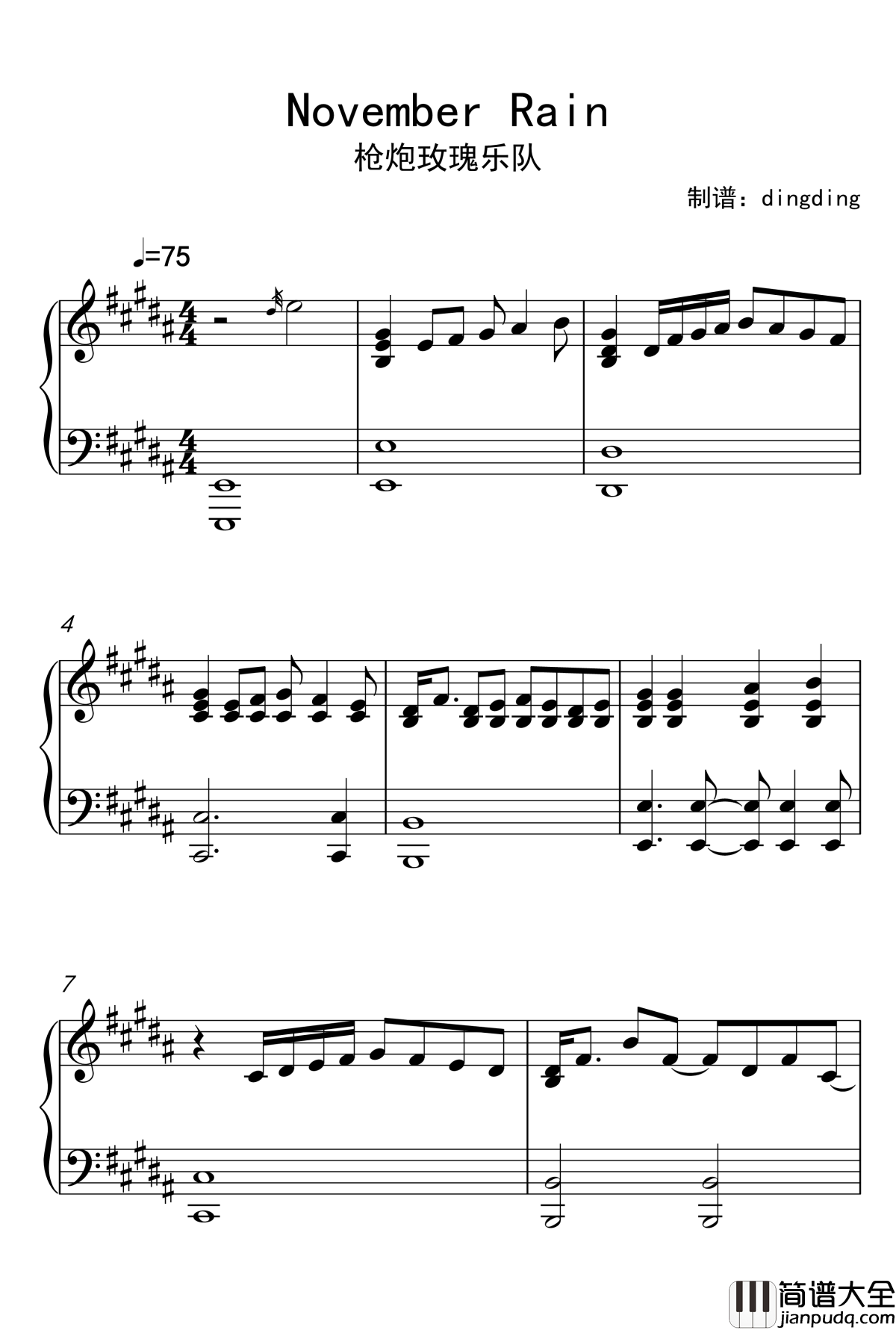 November_Rain_钢琴谱_枪炮玫瑰乐队